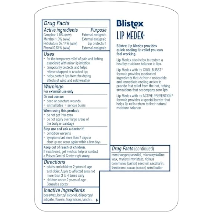 Blistex LIP MEDEX EXTERNAL ANALGESIC/LIP PROTECTANT 0.25 OZ (PACK OF 3) - Image 2